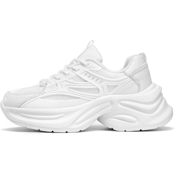 ⚡Women's White Fabric Chunky Comfortable Walking Running Sport Athletic Sneakers - Picture 3 of 7
